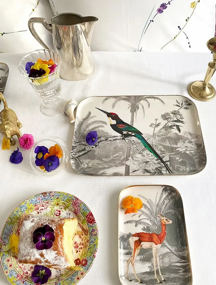 Trays - Jacamar emerald enamelled tray - PARADISIO IMAGINARIUM