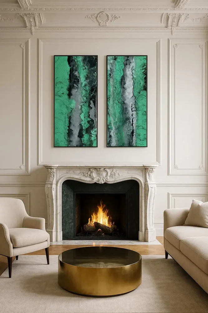 Paintings - Painting Acrylic Resin Diptych "Malachite" - TURIK&ART (KSENIIA TURIK)