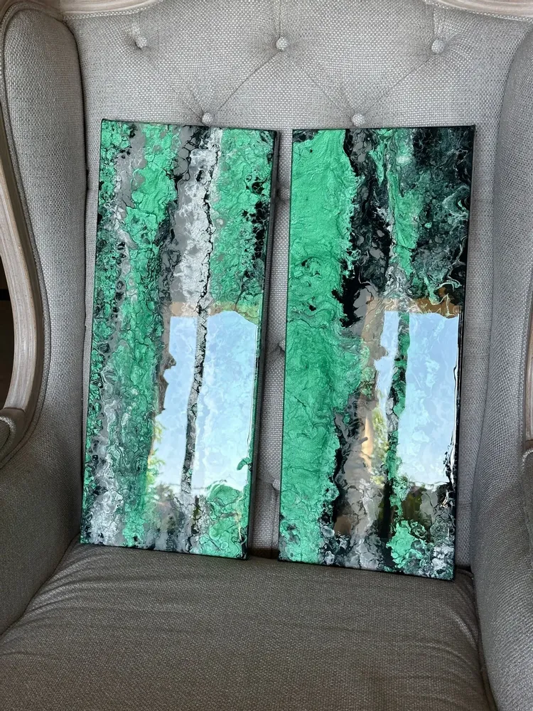Paintings - Painting Acrylic Resin Diptych "Malachite" - TURIK&ART (KSENIIA TURIK)