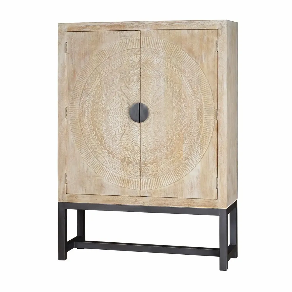 Wardrobe - Mango wood cabinet and aged white metal legs - GINER Y COLOMER