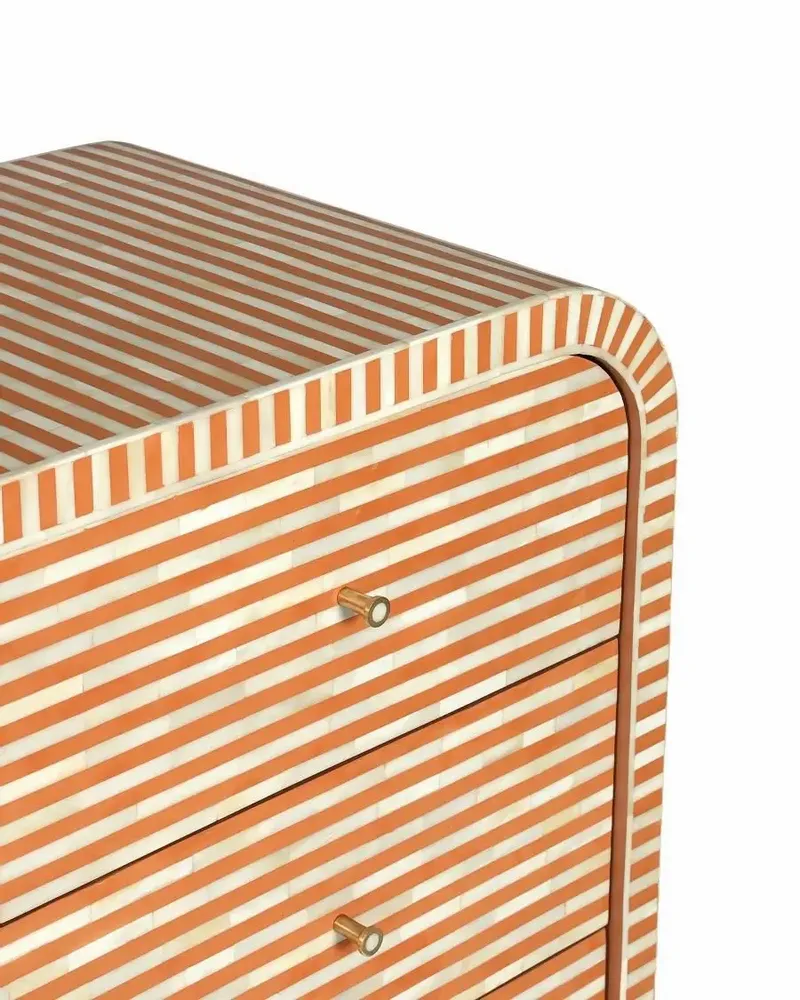 Commodes - COMMODE 4 TIROIRS ARRONDI BONE TERRACOTTA/BLANC - FANCY