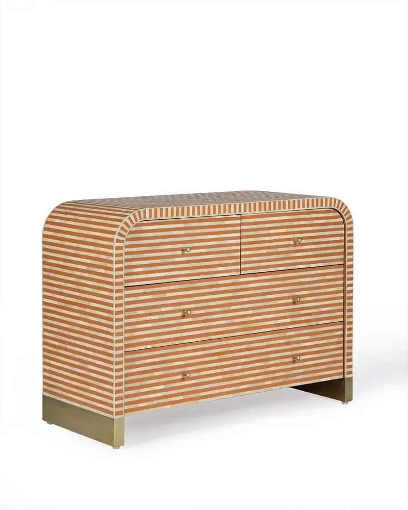 Commodes - COMMODE 4 TIROIRS ARRONDI BONE TERRACOTTA/BLANC - FANCY