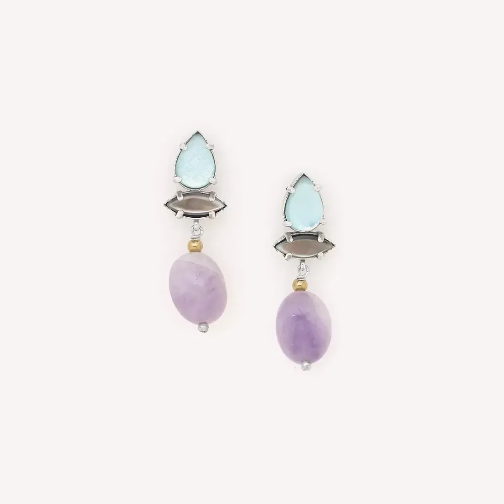 Bijoux - Boucles d'oreilles poussoir pendant améthyste - Gotborg - NATURE BIJOUX