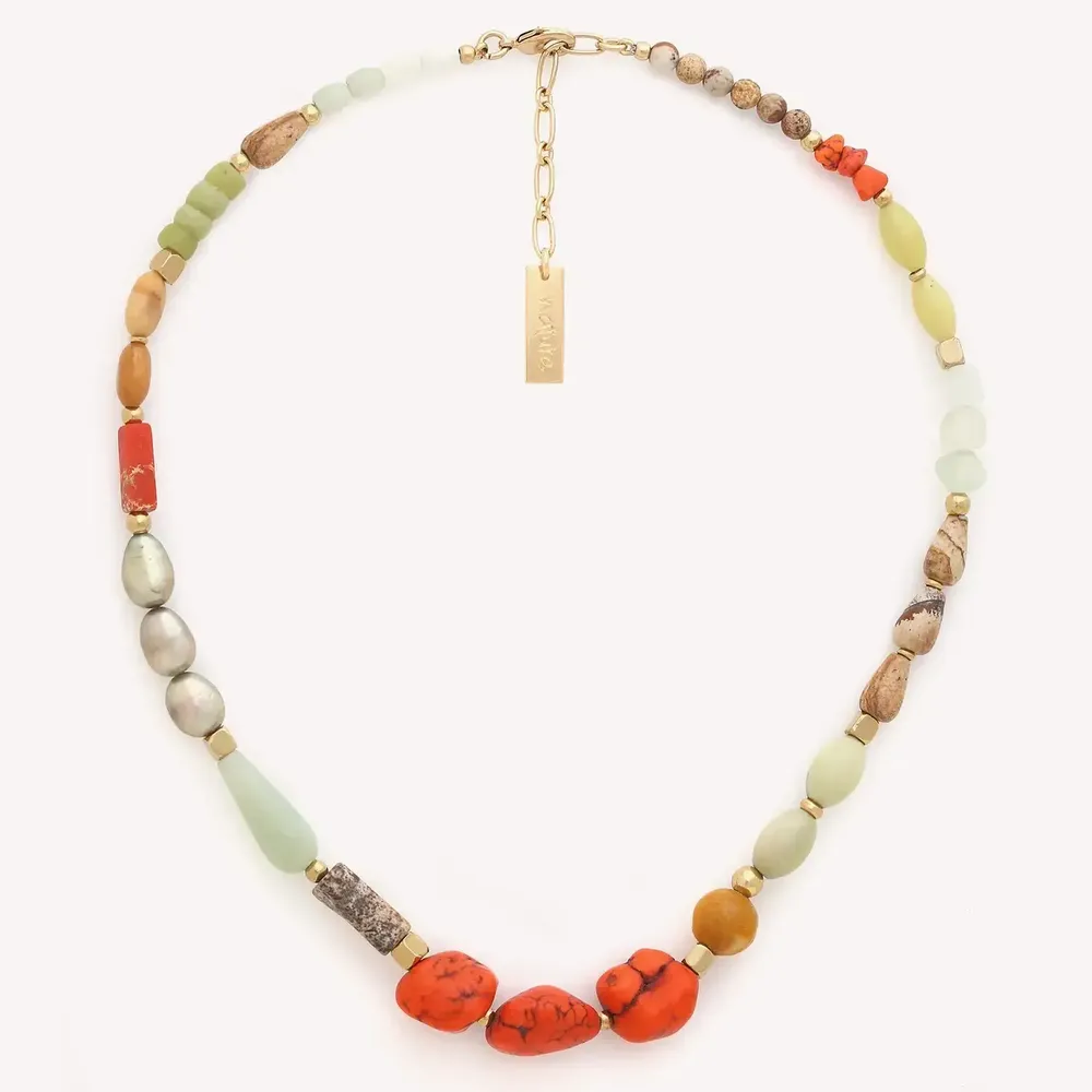 Jewelry - Short necklace with 3 orange howlite bead - Tivoli - NATURE BIJOUX
