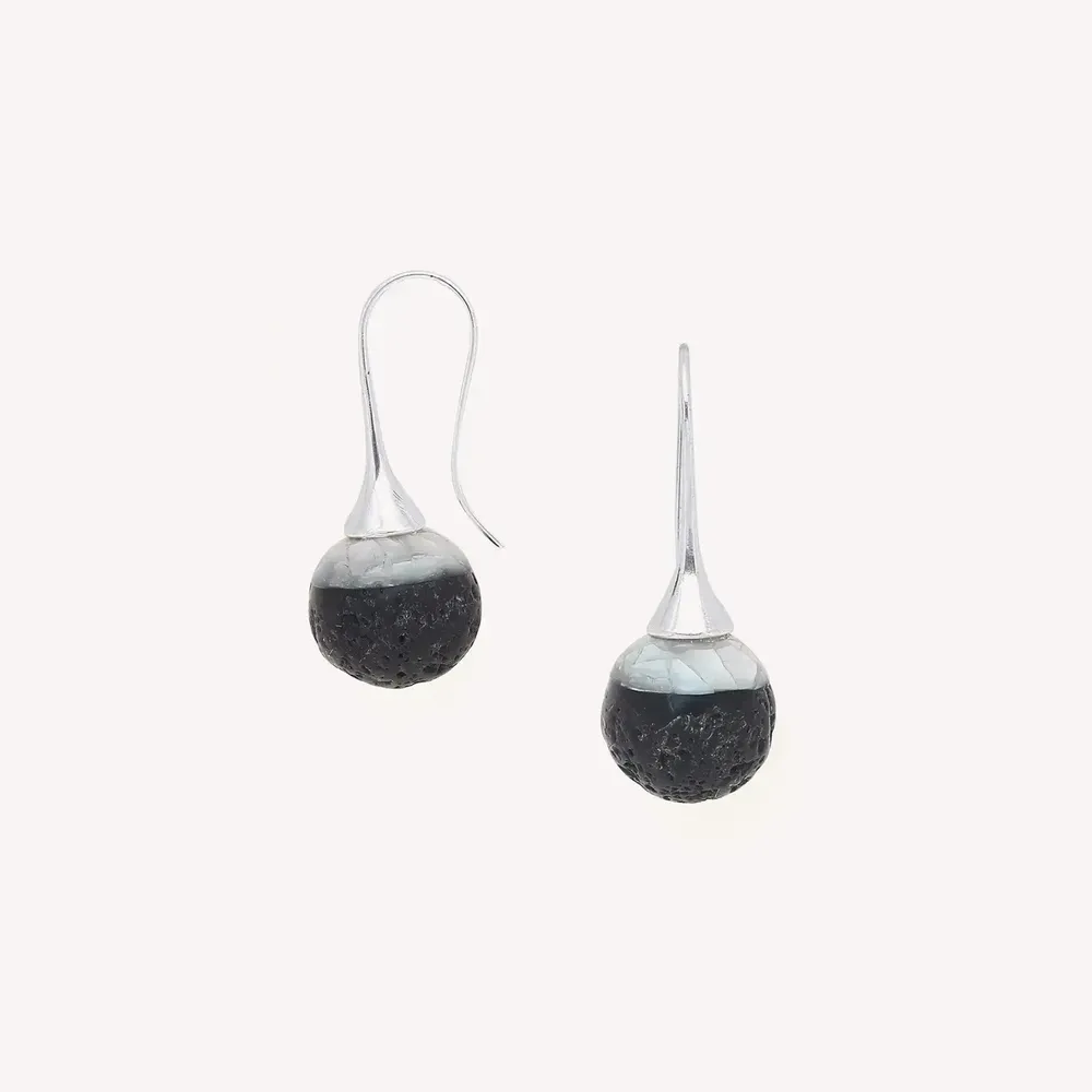 Bijoux - Boucles d'oreilles crochet perle ronde bi-matière - Volcan - NATURE BIJOUX