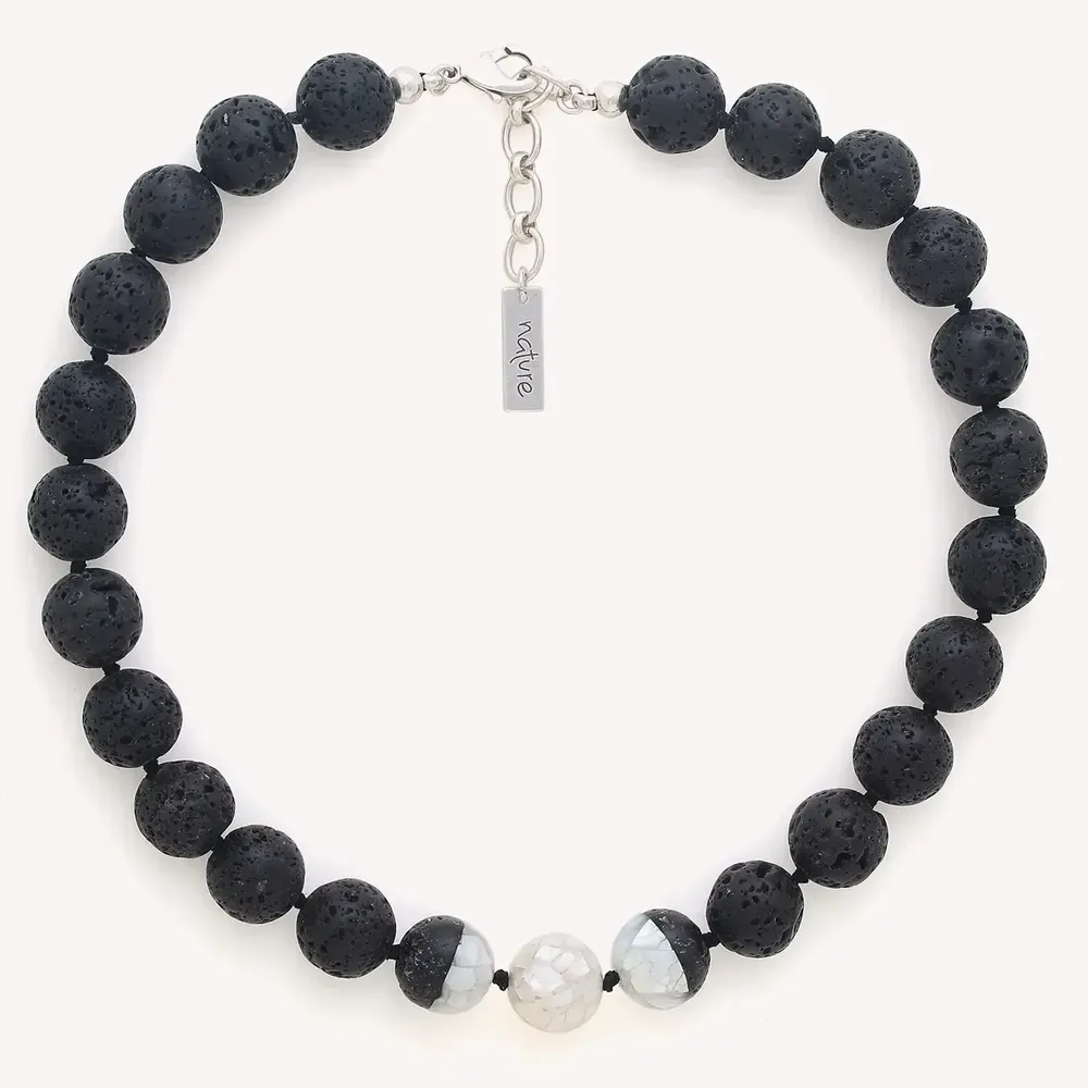 Bijoux - Collier court perles rondes et cracking de nacre - Volcan - NATURE BIJOUX