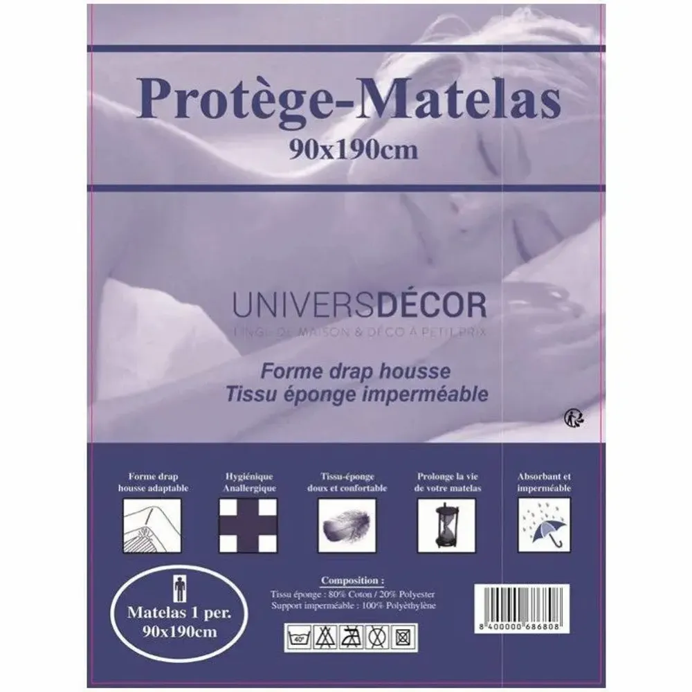 Bed linens - Waterproof, Absorbent and Anti-mite Mattress Protector 90 x 190 cm - COTON PUR