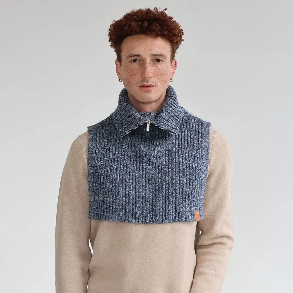 Scarves - JAVIER wool collar in mottled blue - MONSIEUR CHARLI