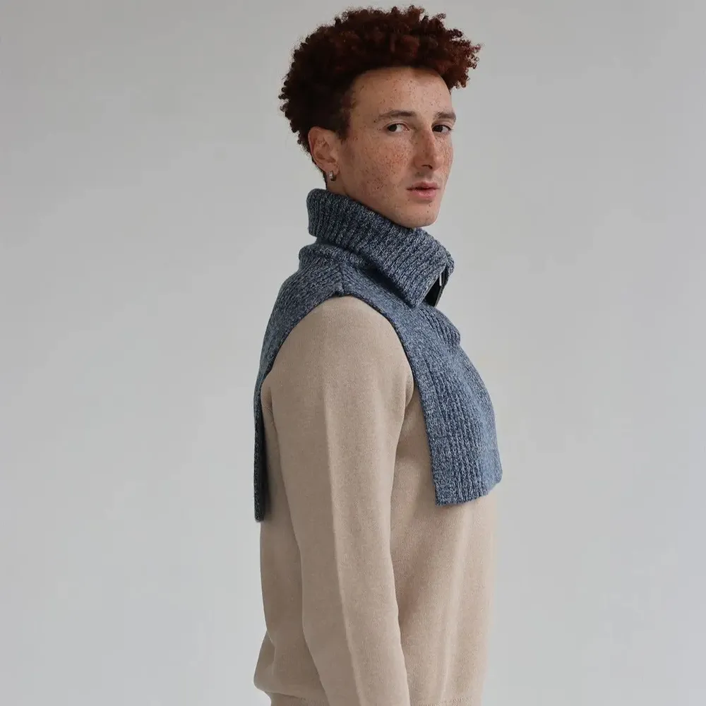 Scarves - JAVIER wool collar in mottled blue - MONSIEUR CHARLI