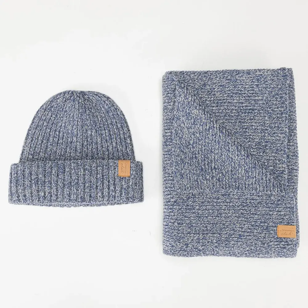 Scarves - JEFF & JACK mottled blue wool duo - MONSIEUR CHARLI
