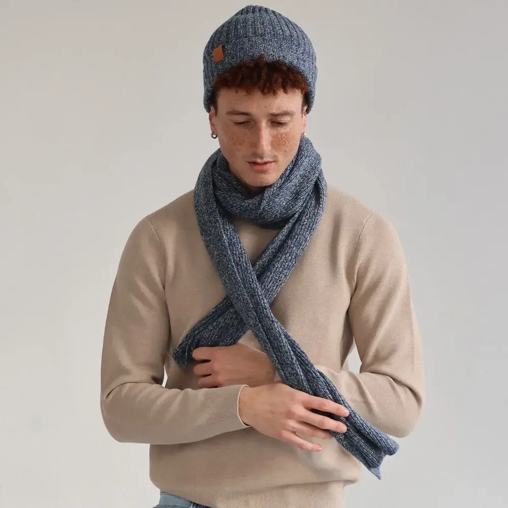 Scarves - JEFF & JACK mottled blue wool duo - MONSIEUR CHARLI