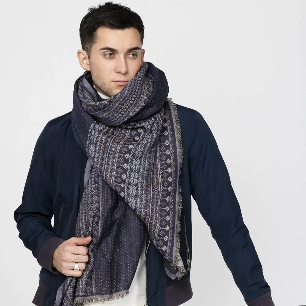 Scarves - GANDALF navy wool and cotton scarf - MONSIEUR CHARLI