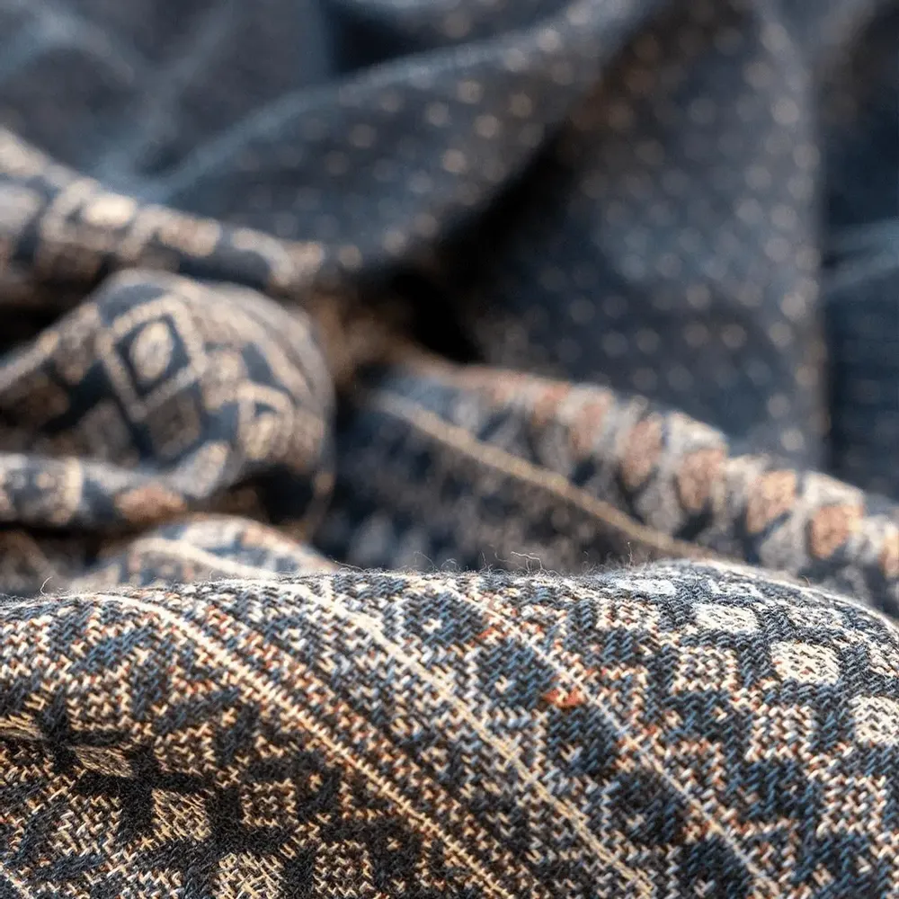Scarves - GANDALF navy wool and cotton scarf - MONSIEUR CHARLI