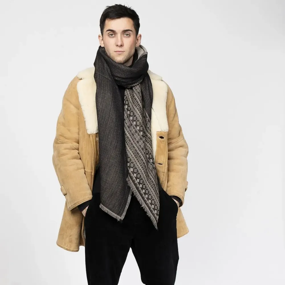 Scarves - GANDALF black wool and cotton scarf - MONSIEUR CHARLI