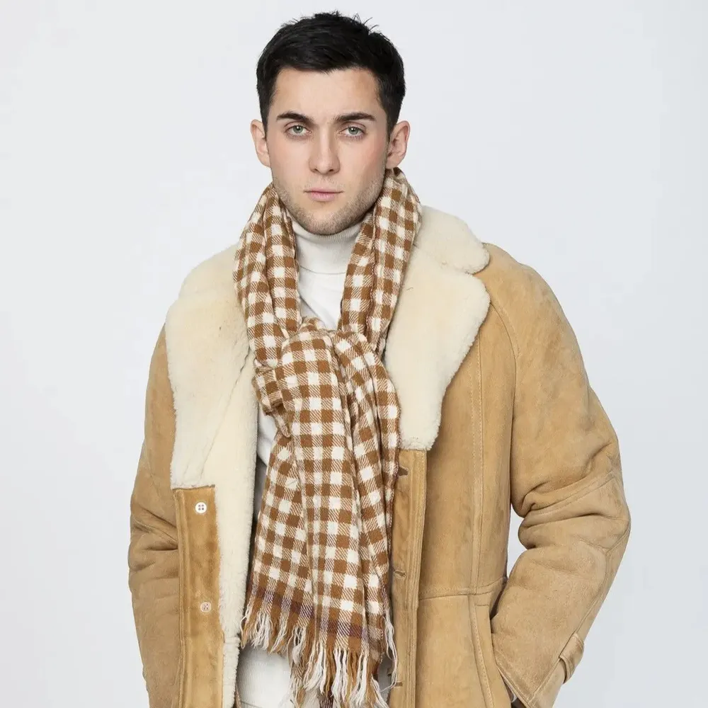 Scarves - LEONARD cognac wool and cashmere scarf - MONSIEUR CHARLI
