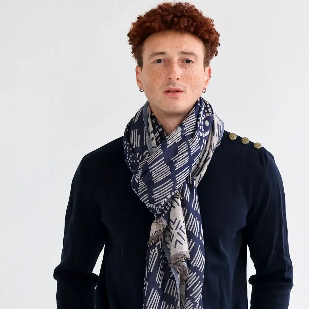 Scarves - PETRUS marine wool and cotton scarf - MONSIEUR CHARLI