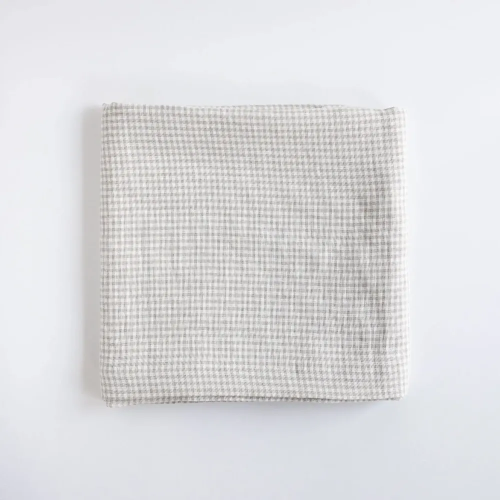 Table linen - Beige Linen Gingham Tablecloth 140 x 180 cm - OURY HOME