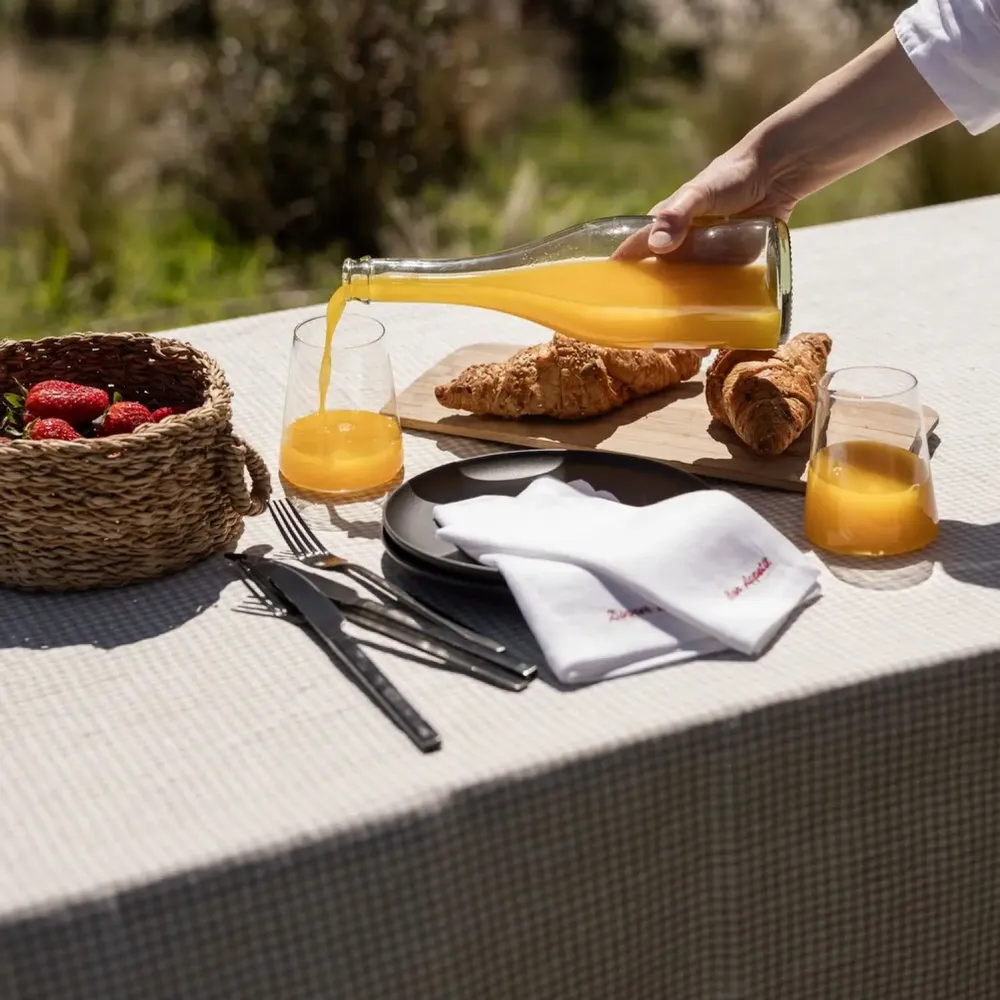 Table linen - Beige Linen Gingham Tablecloth 140 x 180 cm - OURY HOME