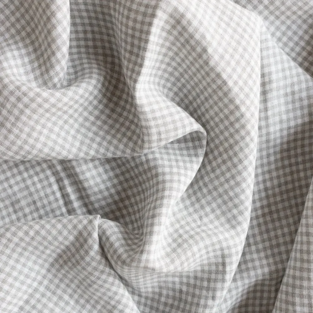 Table linen - Beige Linen Gingham Tablecloth 140 x 180 cm - OURY HOME