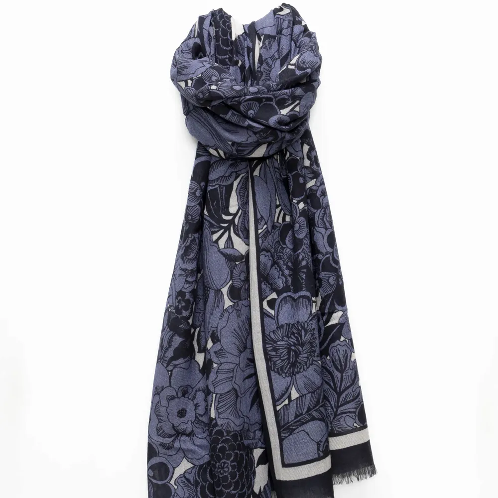 Foulards et écharpes - Chèche en laine mélangée imprimée GENZO marine - MONSIEUR CHARLI