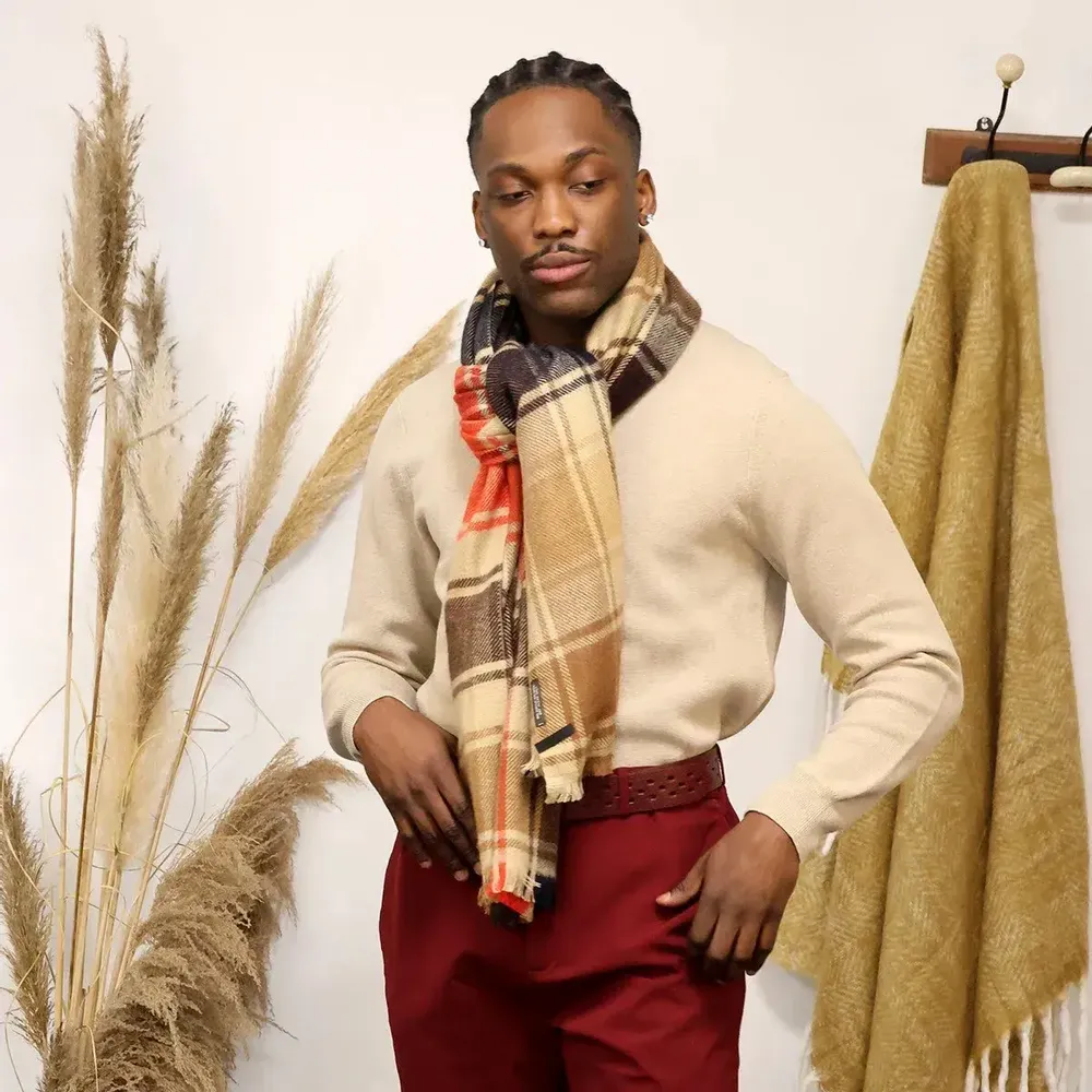 Scarves - LARGO beige acrylic and wool scarf - MONSIEUR CHARLI
