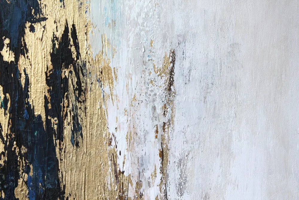 Paintings - Original handmade abstract painting in gray blue gold named "Flow" - MATISS ART STUDIO