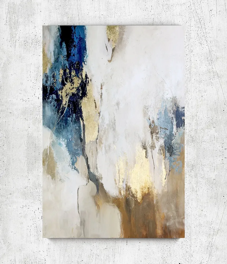Paintings - Original handmade abstract painting in gray blue gold named "Flow" - MATISS ART STUDIO