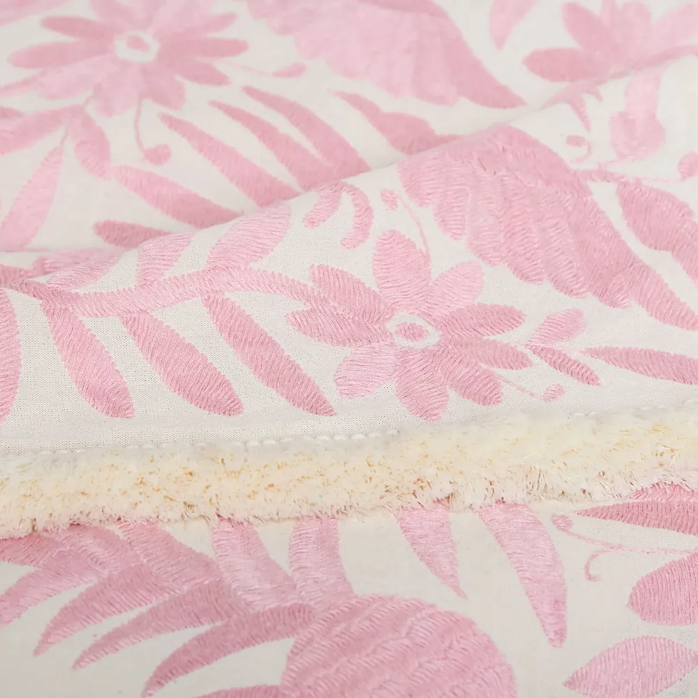 Fabrics - Pink Tenango Embroidered Bed Runner - HUAKAL