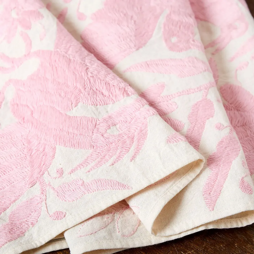 Fabrics - Pink Tenango Embroidered Bed Runner - HUAKAL