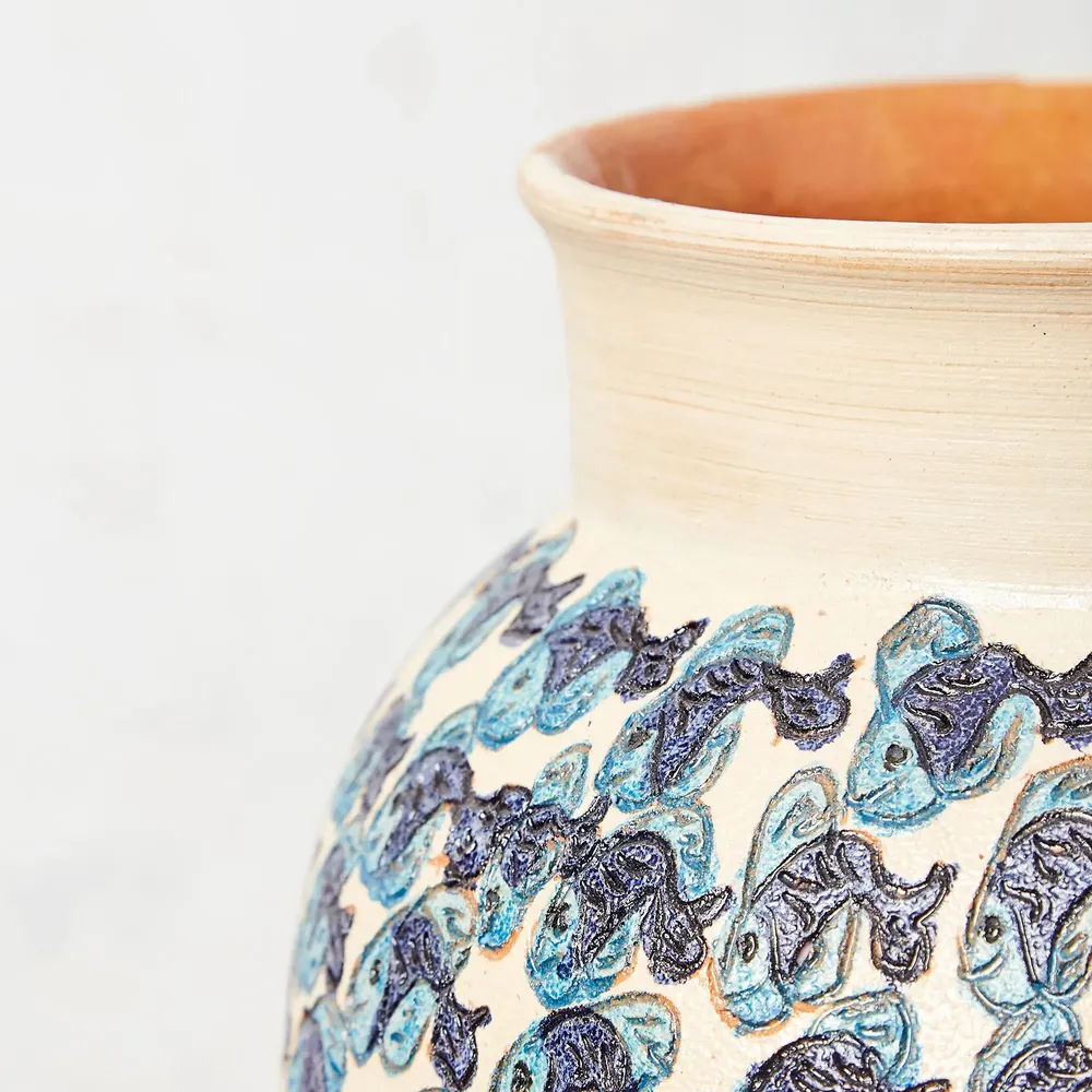 Unique pieces - Painted Clay Vase – Blue Fish - HUAKAL