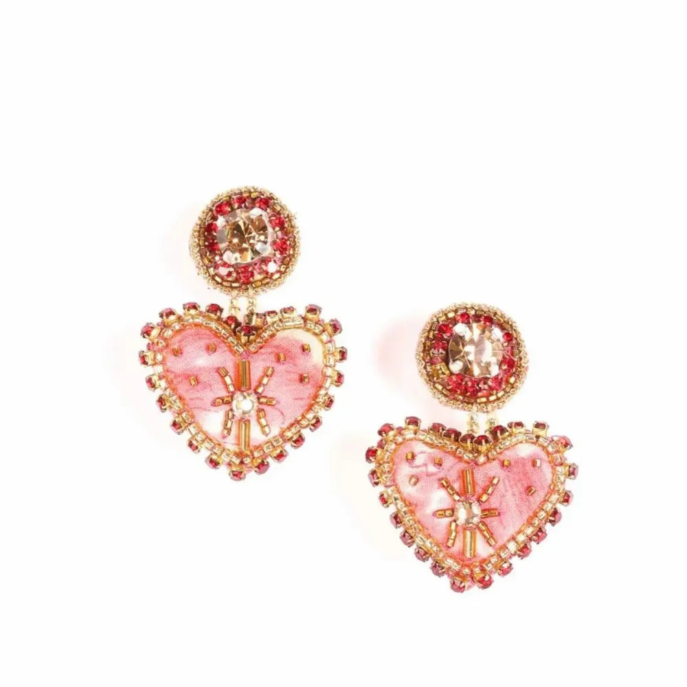 Jewelry - Heart drop earrings - upcycled sari & beaded embroidery - I WAS A SARI