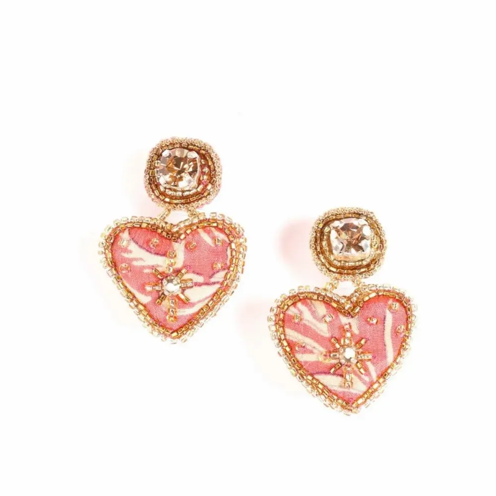 Jewelry - Heart drop earrings - upcycled sari & beaded embroidery - I WAS A SARI