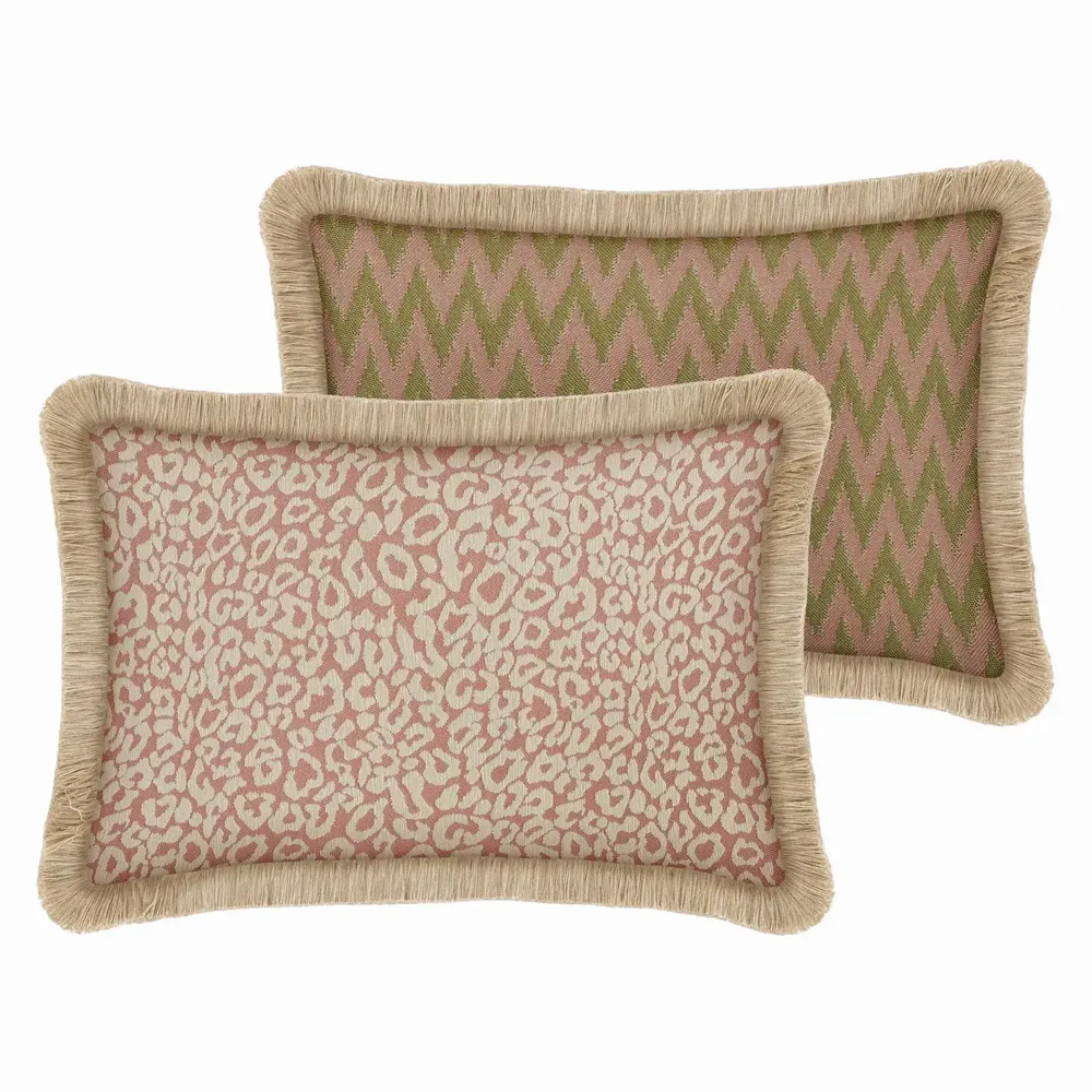 Garden textiles - Double sided cushion Maya Rose & Ecru x Rosita Olive & Rose - PALAIS SUSTAINABLE LUXURY