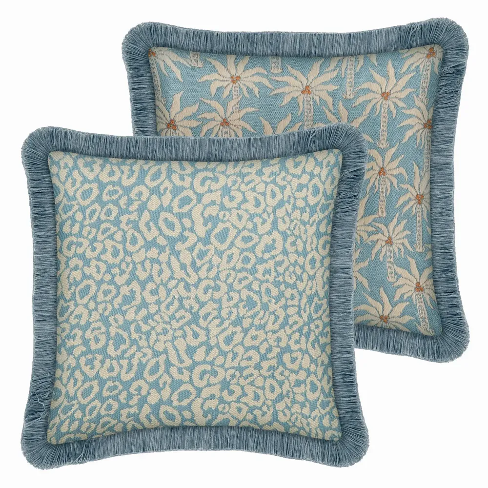Tissus pour extérieurs - Coussin Réversible Maya Ice & Écru x Laura Ice & Écru - PALAIS SUSTAINABLE LUXURY