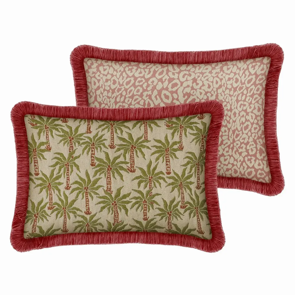 Garden textiles - Double sided cushion Laura Olive & Spice x Maya Rose & Ecru - PALAIS SUSTAINABLE LUXURY
