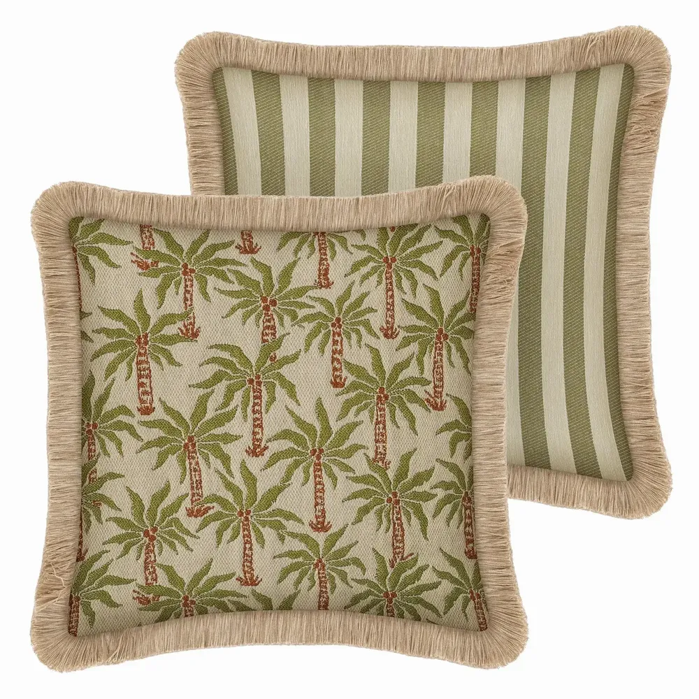 Garden textiles - Double sided cushion Laura Olive & Spice x Jackie Olive & Ecru - PALAIS SUSTAINABLE LUXURY