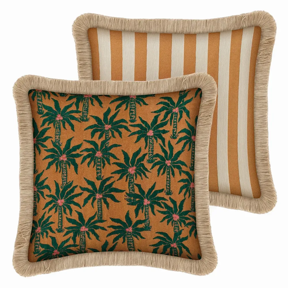 Garden textiles - Double sided cushion Laura Moss & Caramel x Jackie Caramel & Ecru - PALAIS SUSTAINABLE LUXURY