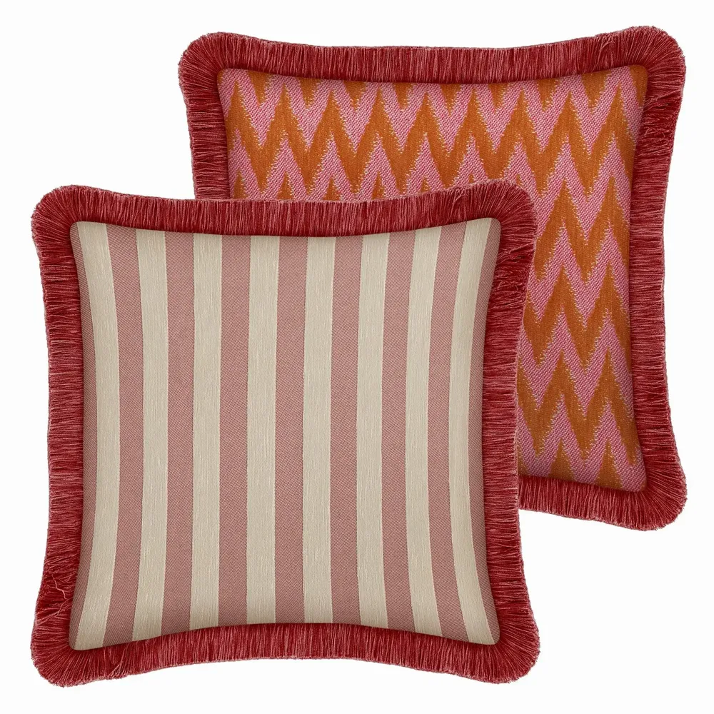 Tissus pour extérieurs - Coussin Réversible Jackie Rose & Écru x Rosita Orange & Rose - PALAIS SUSTAINABLE LUXURY