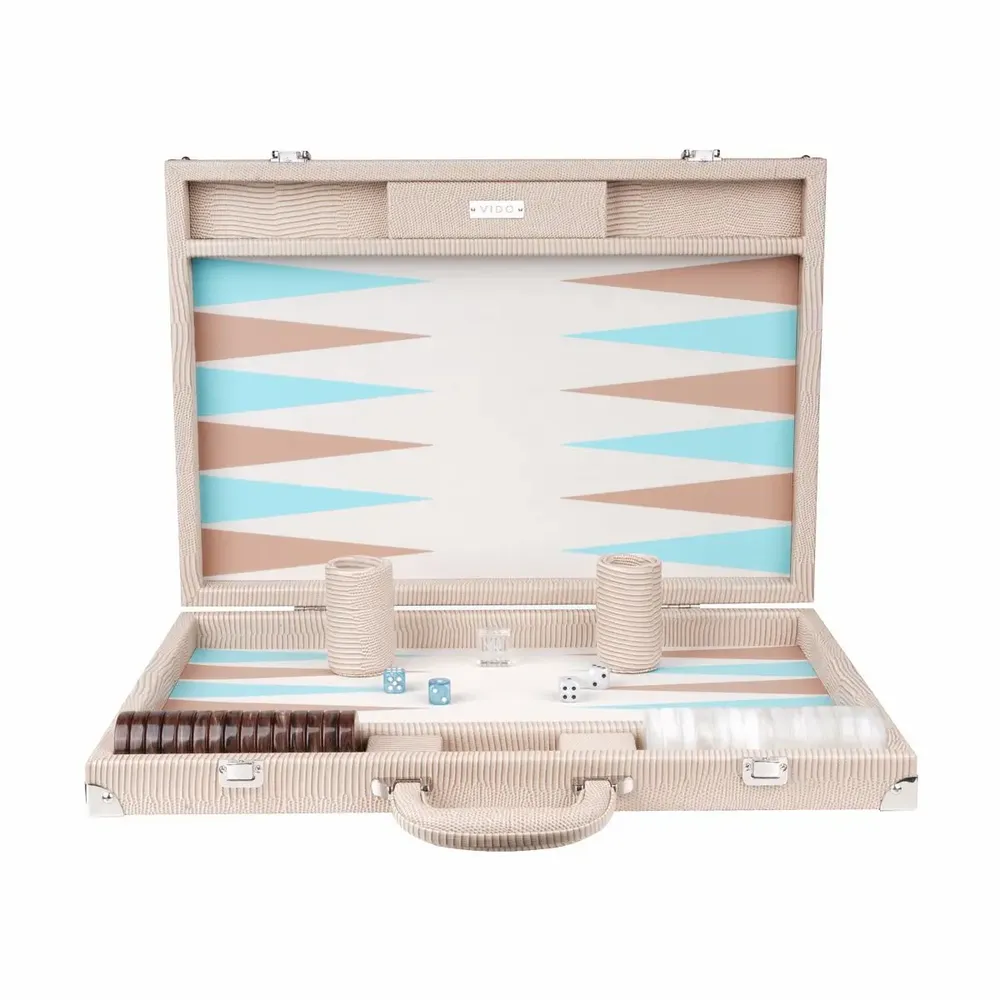 Petite maroquinerie - Backgammon Beige - Cuir lézard végane - Grand - Jeux - VIDO LUXURY BOARD GAMES
