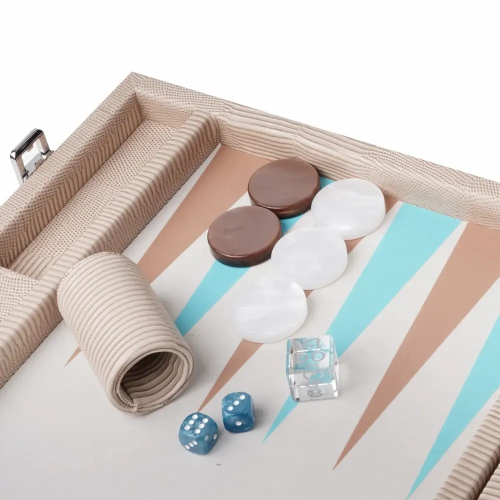 Petite maroquinerie - Backgammon Beige - Cuir lézard végane - Grand - Jeux - VIDO LUXURY BOARD GAMES