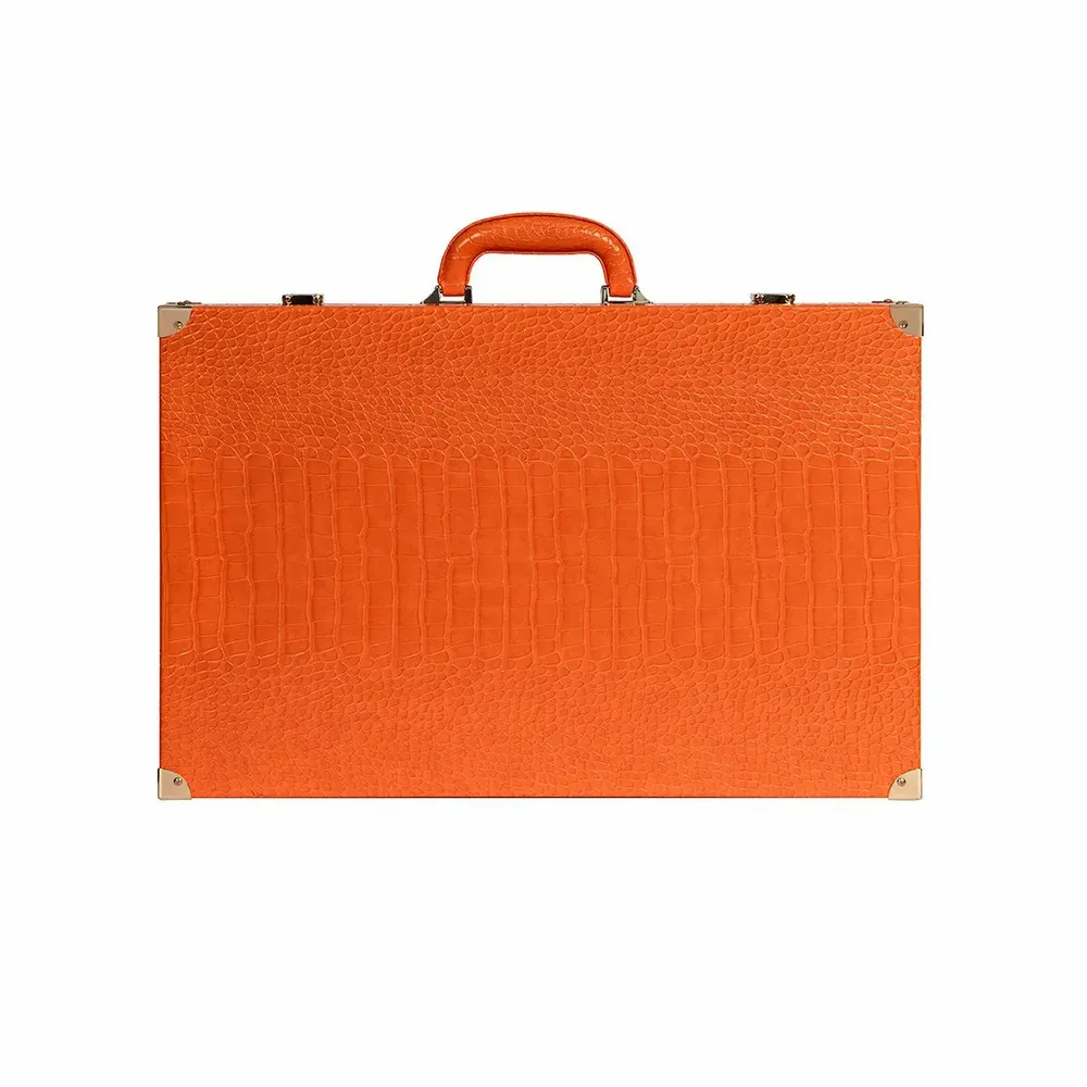 Leather goods - Orange Tangelo Backgammon Game - Large Vegan Alligator Leather - VIDO LUXURY BOARD GAMES