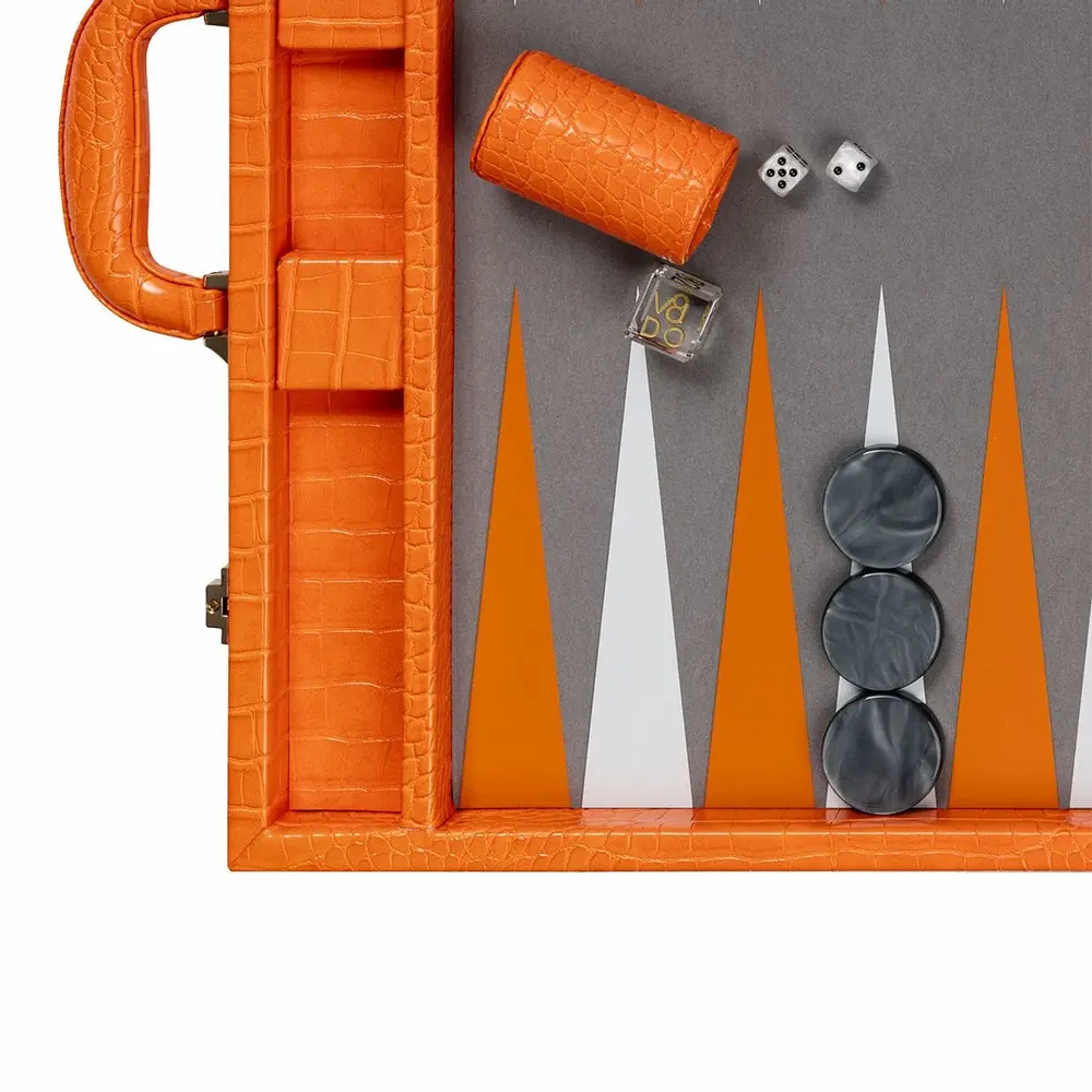 Leather goods - Orange Tangelo Backgammon Game - Large Vegan Alligator Leather - VIDO LUXURY BOARD GAMES