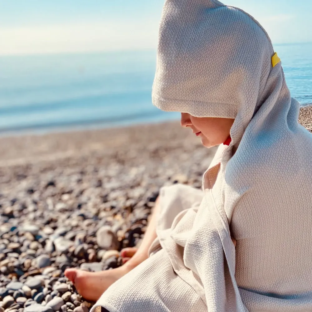 Kids accessories - Organic Cotton Kids Hooded Towel - Pebble - EKOBO