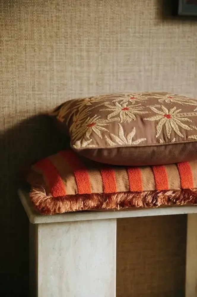 Coussins textile - Coussin Jackie Corail & Caramel - PALAIS SUSTAINABLE LUXURY