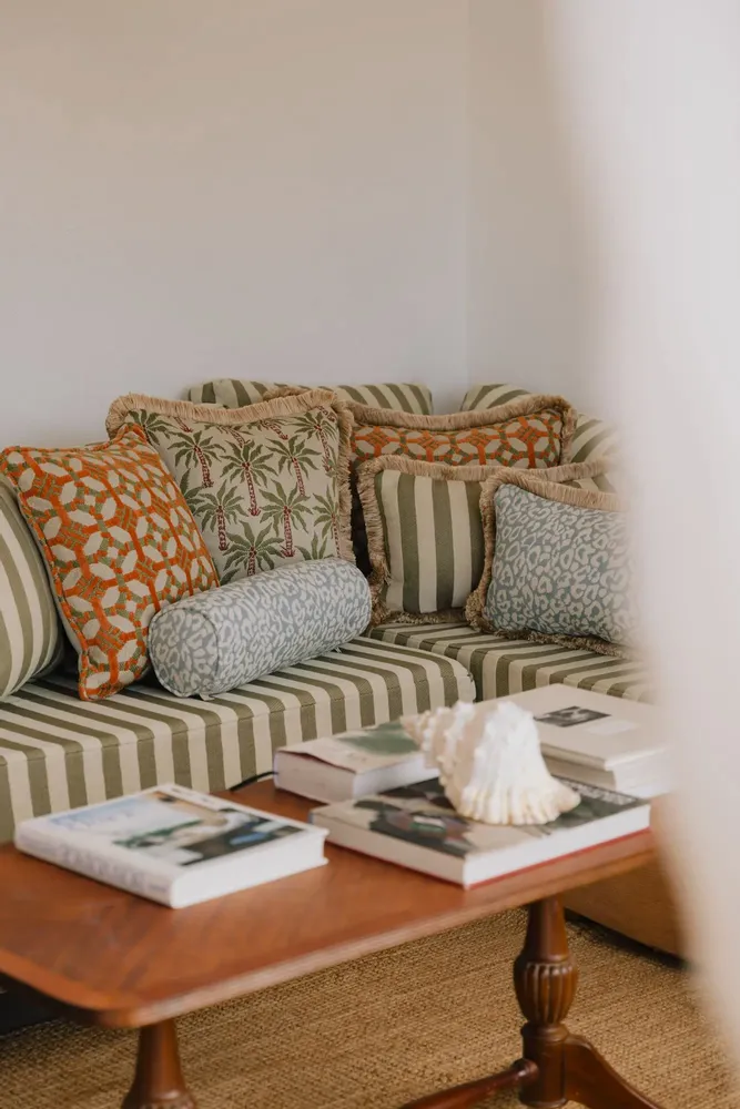 Garden textiles - Bolster Maya Ice & Ecru - PALAIS SUSTAINABLE LUXURY