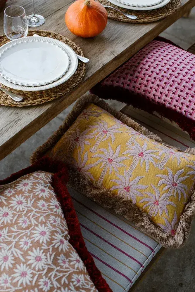 Garden textiles - Cushion Janis Bordeaux & Pink - PALAIS SUSTAINABLE LUXURY