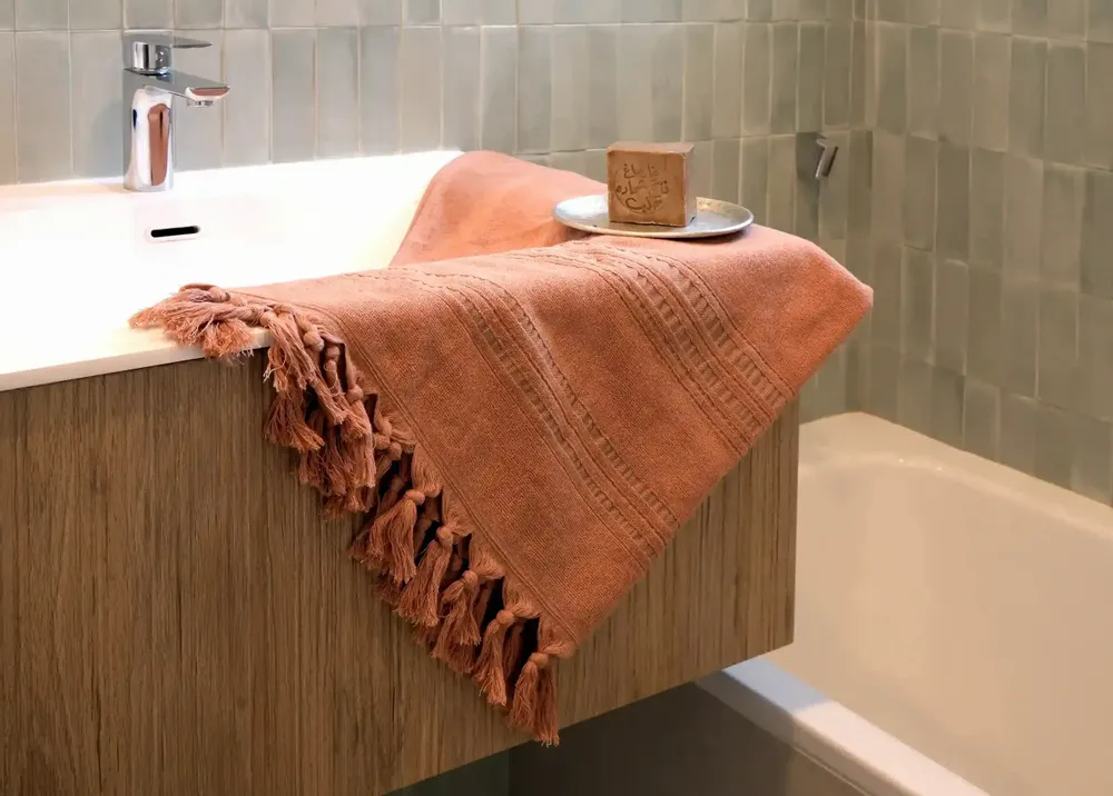 Serviettes de bain - FOUTA EN COTON BIOLOGIQUE - COLLECTION DOLCE - COULEUR AMBRE - KARAWAN AUTHENTIC