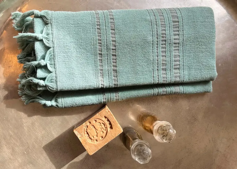 Serviettes de bain - FOUTA EN COTON BIOLOGIQUE - COLLECTION DOLCE - COULEUR JADE - KARAWAN AUTHENTIC