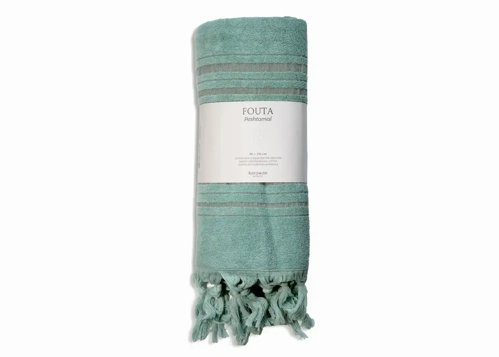 Serviettes de bain - FOUTA EN COTON BIOLOGIQUE - COLLECTION DOLCE - COULEUR JADE - KARAWAN AUTHENTIC