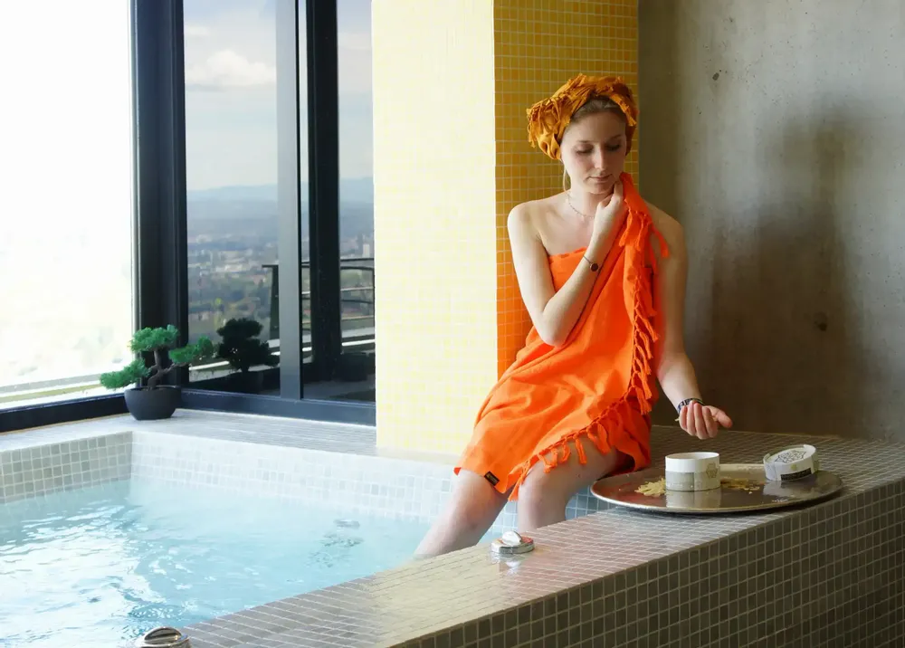 Bath towels - ORGANIC COTTON TOWEL - CURCUMA color - KARAWAN AUTHENTIC